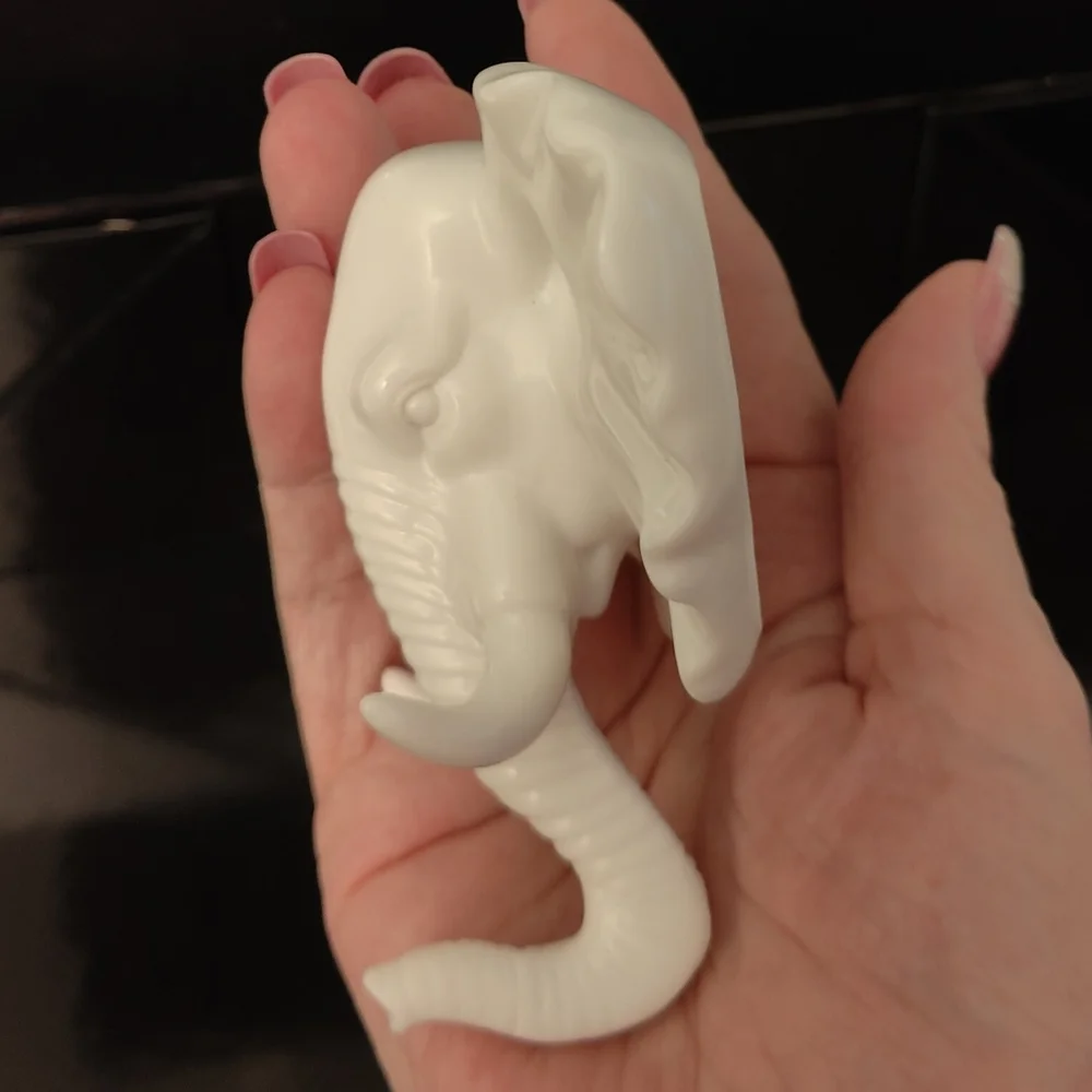 Decorative Glossy White Elephant Head PVC Wall Hook